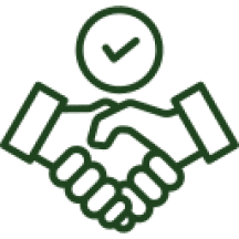Mask group-1 A green icon of two hands shaking with one hand in the other.
