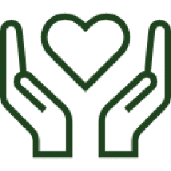 Mask group A green pixel art picture of two hands holding a heart.